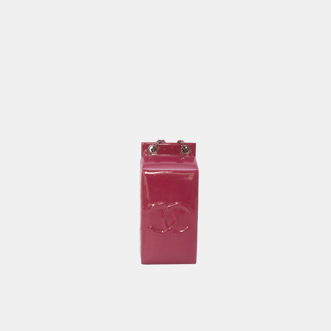 Chanel 2014 Limited Edition Dark Pink Fuchsia Patent Leather Milk Carton Bag with Sliver Hardware