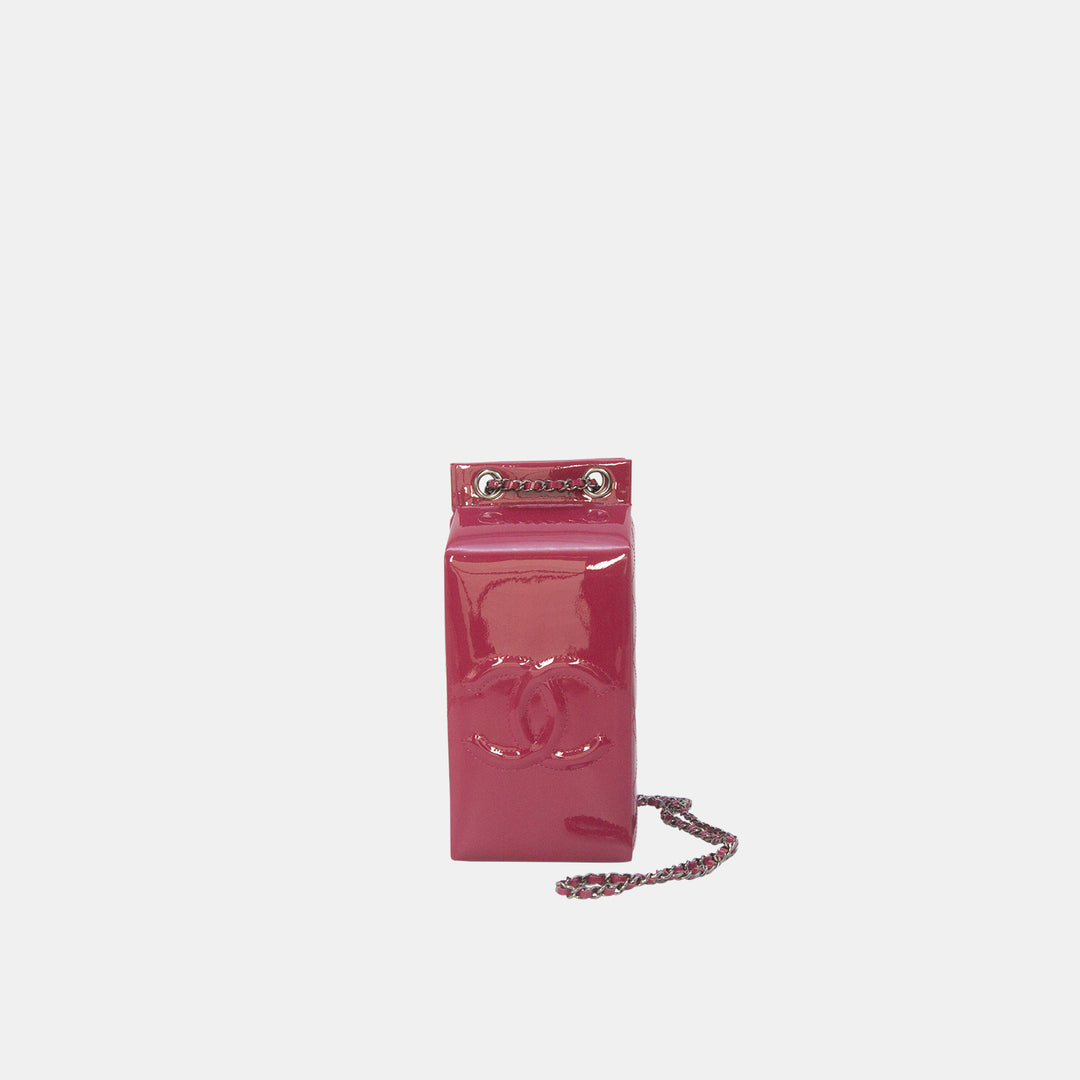 Chanel 2014 Limited Edition Dark Pink Fuchsia Patent Leather Milk Carton Bag with Sliver Hardware