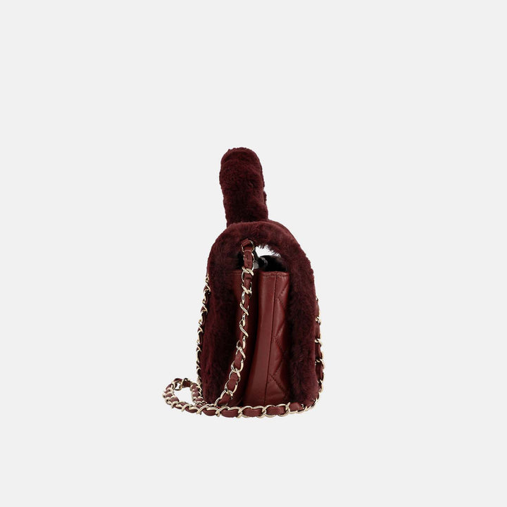 Chanel 2017 *Rare* Burgundy Metiers D'Art Lambskin/Rabbit Fur Top Handle Flap with Gold Hardware