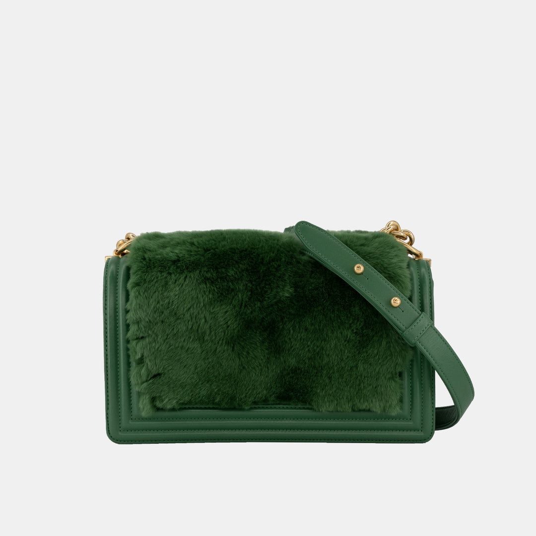 Chanel 2017 Rabbit Fur and Lambskin Medium Boy Flap Bag in Green with Gold Hardware