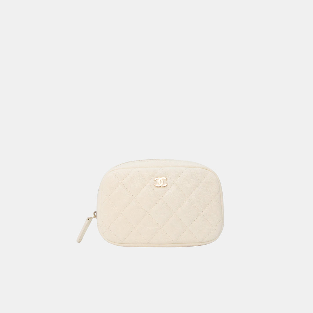 Chanel 2019 Caviar Quilted Curvy Cosmetic Pouch with Sliver Hardware