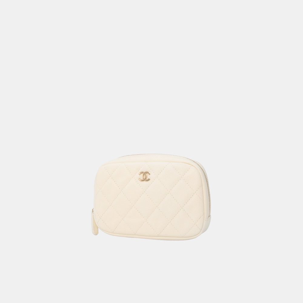 Chanel 2019 Caviar Quilted Curvy Cosmetic Pouch with Sliver Hardware