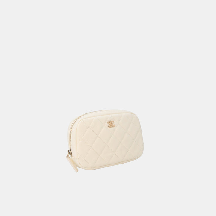 Chanel 2019 Caviar Quilted Curvy Cosmetic Pouch with Sliver Hardware