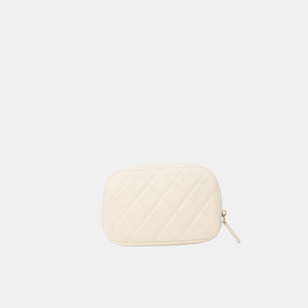 Chanel 2019 Caviar Quilted Curvy Cosmetic Pouch with Sliver Hardware