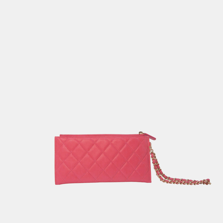 Chanel 2019 Lambskin Pink Small Camellia CC Charm Wallet Clutch with Gold Hardware