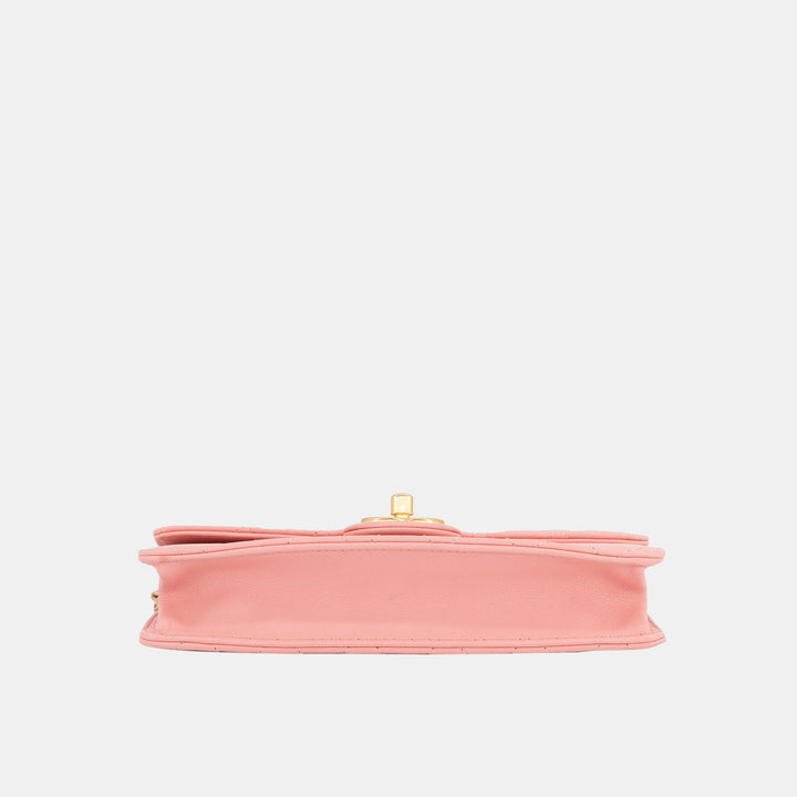 Chanel 2019 Lambskin Quilted Pearl Chain Flap Bag in Pink with Gold Hardware