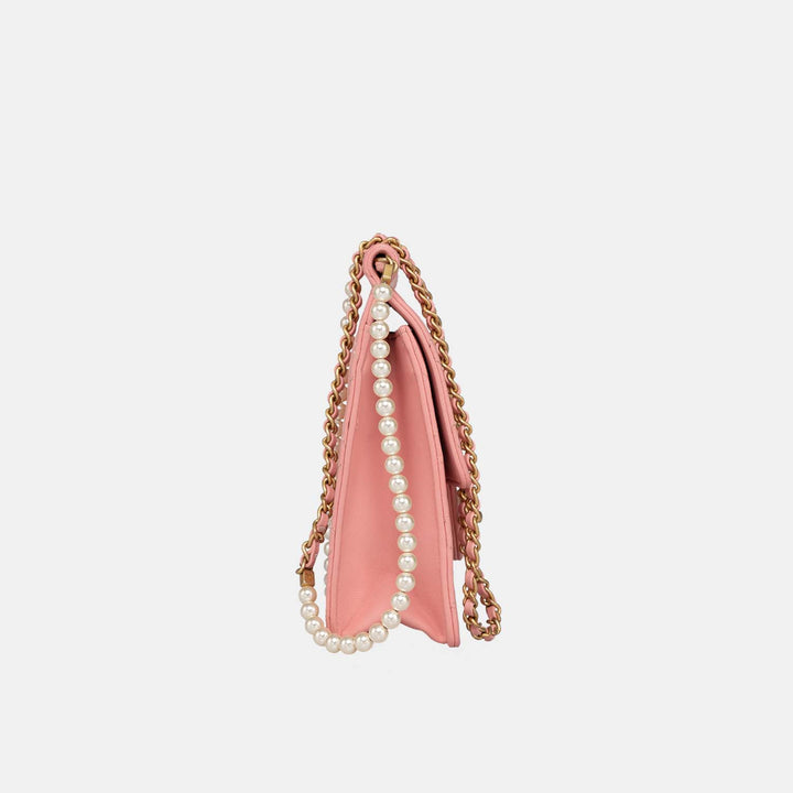 Chanel 2019 Pink Vertical Flap with Pearl Chain and Gold Hardware