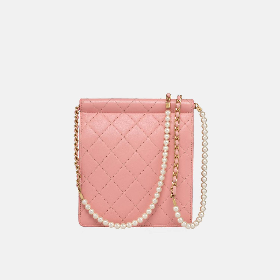 Chanel 2019 Pink Vertical Flap with Pearl Chain and Gold Hardware