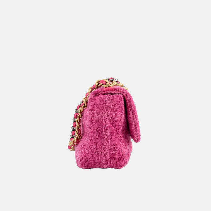 Chanel 2019 Tweed Quilted Medium 19 Flap Bag in Pink with Mixed Hardware