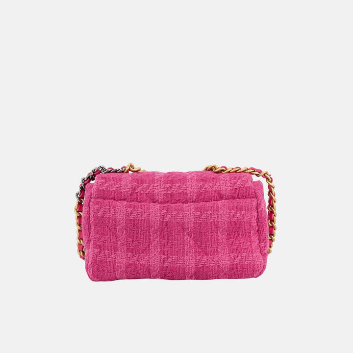 Chanel 2019 Tweed Quilted Medium 19 Flap Bag in Pink with Mixed Hardware