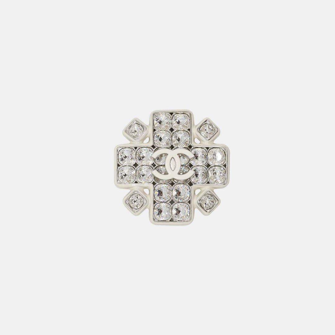 Chanel Crystal Brooch White CC Logo