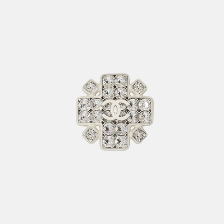 Chanel Crystal Brooch White CC Logo