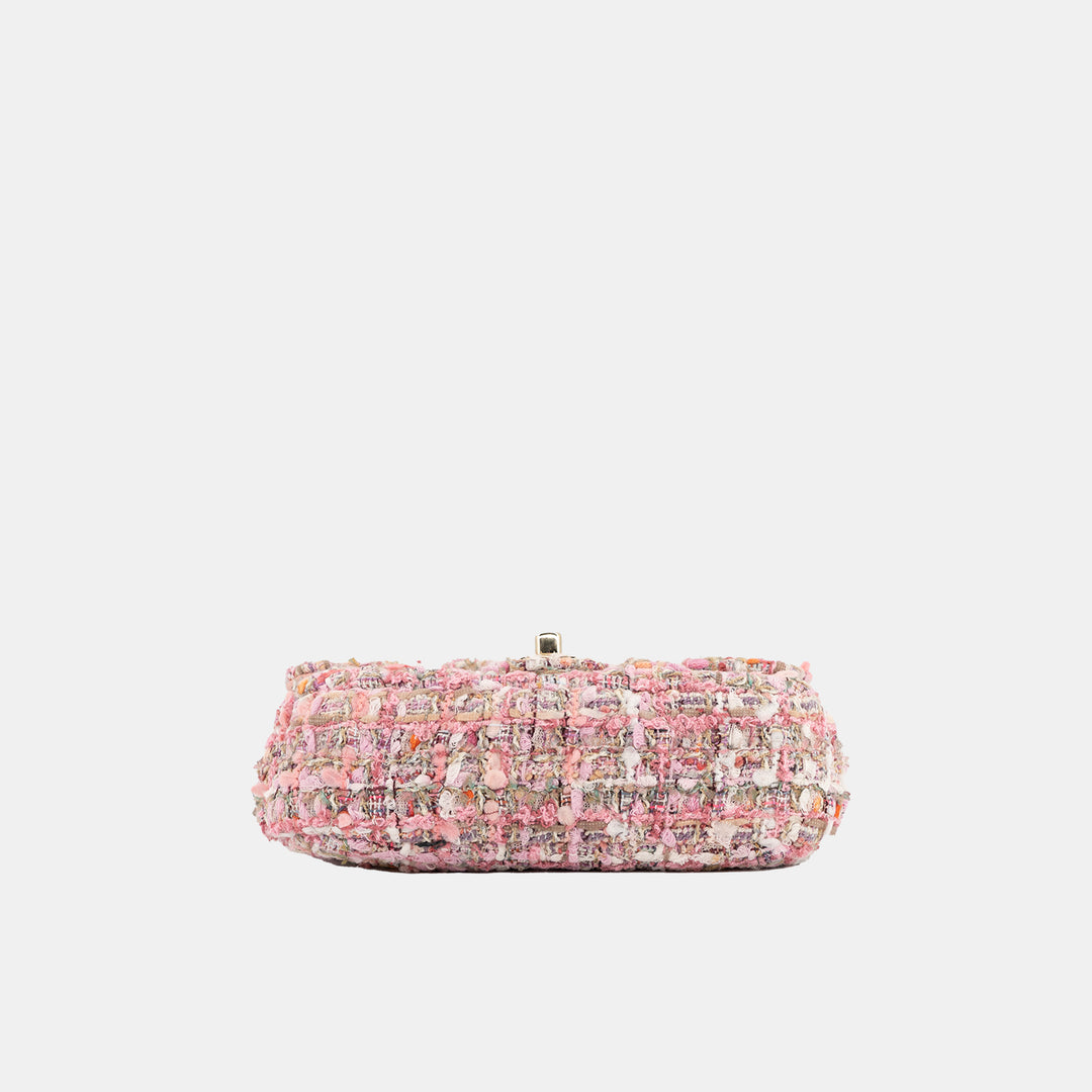 Bottom of the Chanel Pink Tweed and Pearls Classic Single Flap Bag. 