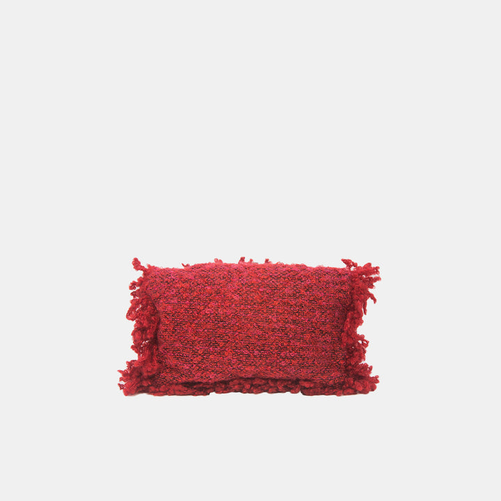 Chanel Red Tweed Fringed Clutch Bag with Gold Hardware