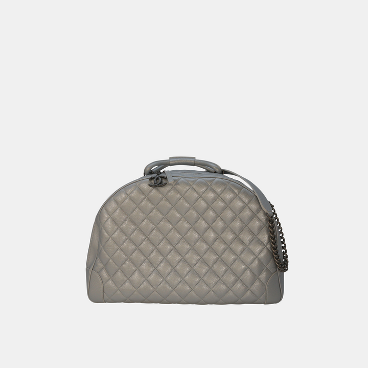 Chanel Airlines Round Trip Bowling Bag Quilted Calfskin Medium In Silver