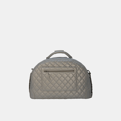 Chanel Airlines Round Trip Bowling Bag Quilted Calfskin Medium In Silver