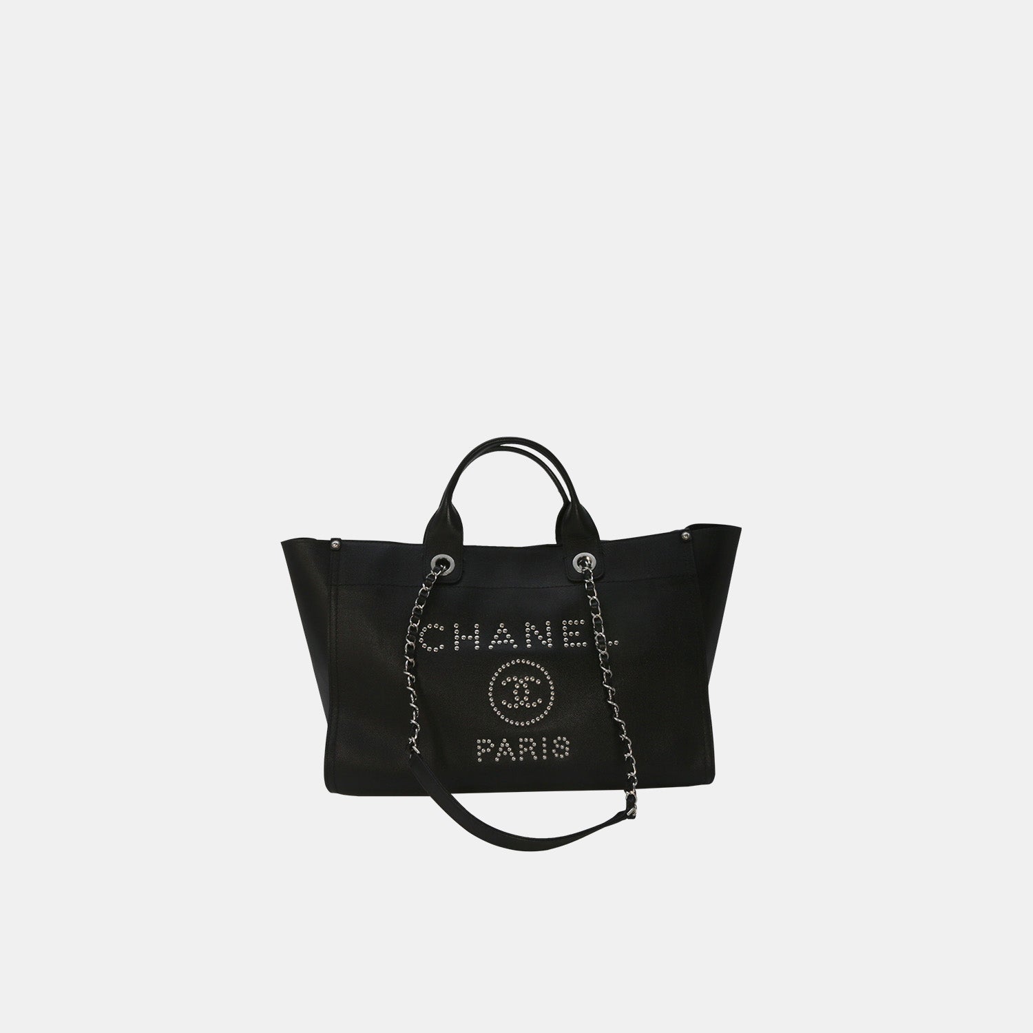 Chanel Deauville Tote Bag Large Shopping A66941 Black Leather