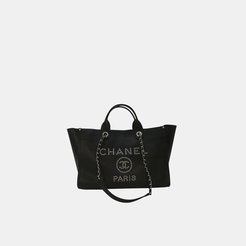 Chanel Large Deauville Shopping Bag Black and White Grid Light