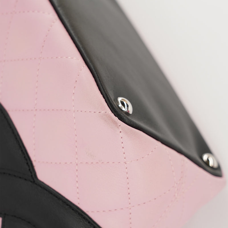 Vintage Chanel Cambon Ligne Tote Bag In Pink And Black CC Logo Medium Size