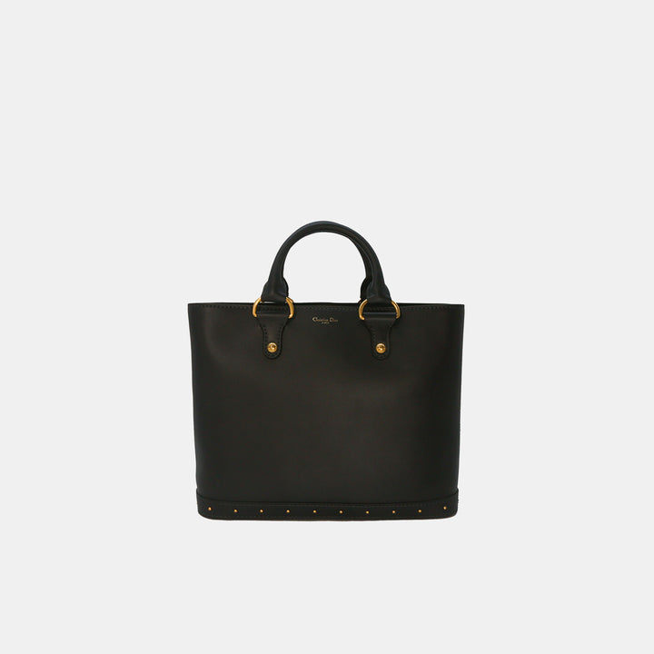 Front of the Dior Black Dior Avenue Leather Gold Studded Tote Bag.