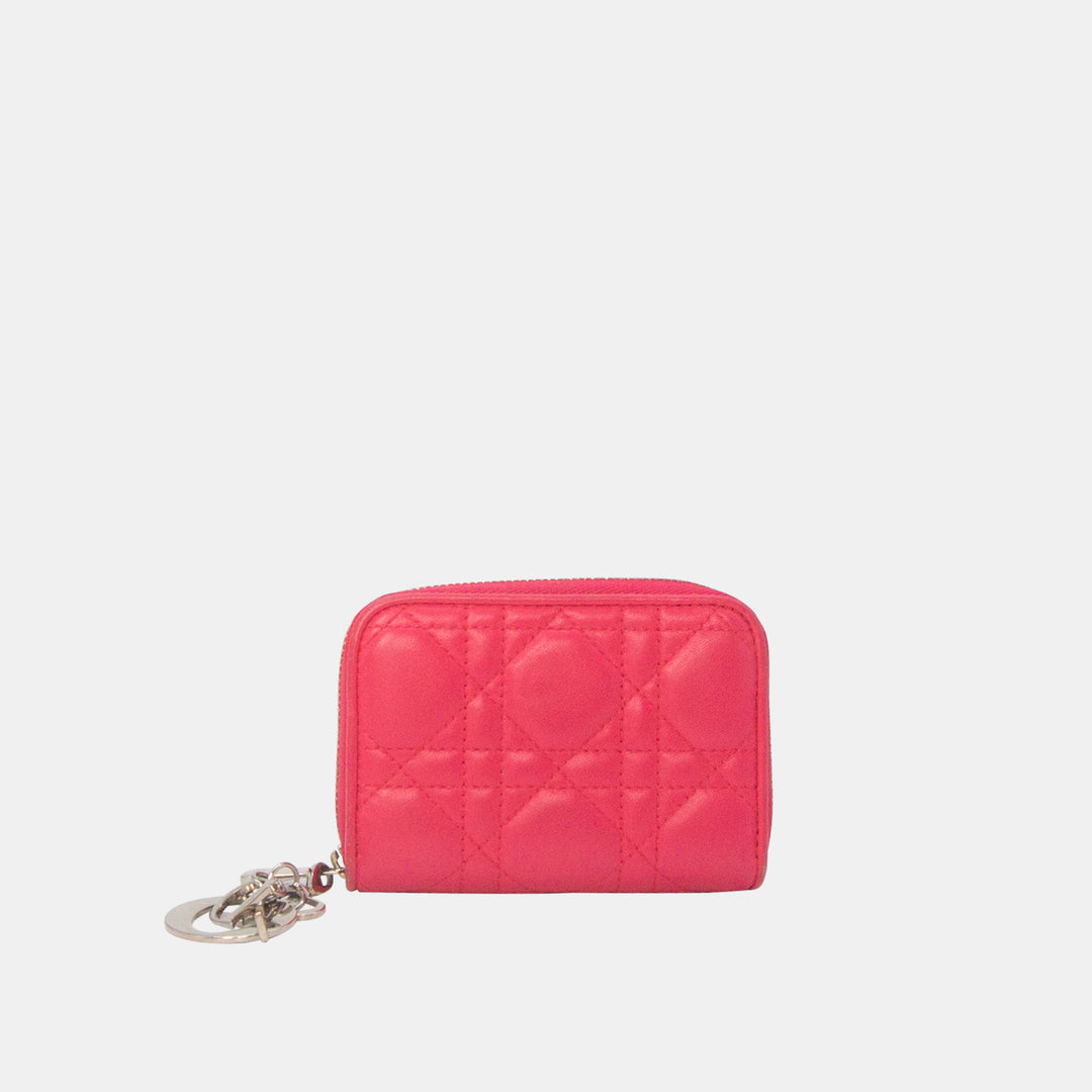 Dior Fuchsia Cannage Leather Compact Zip Around Wallet