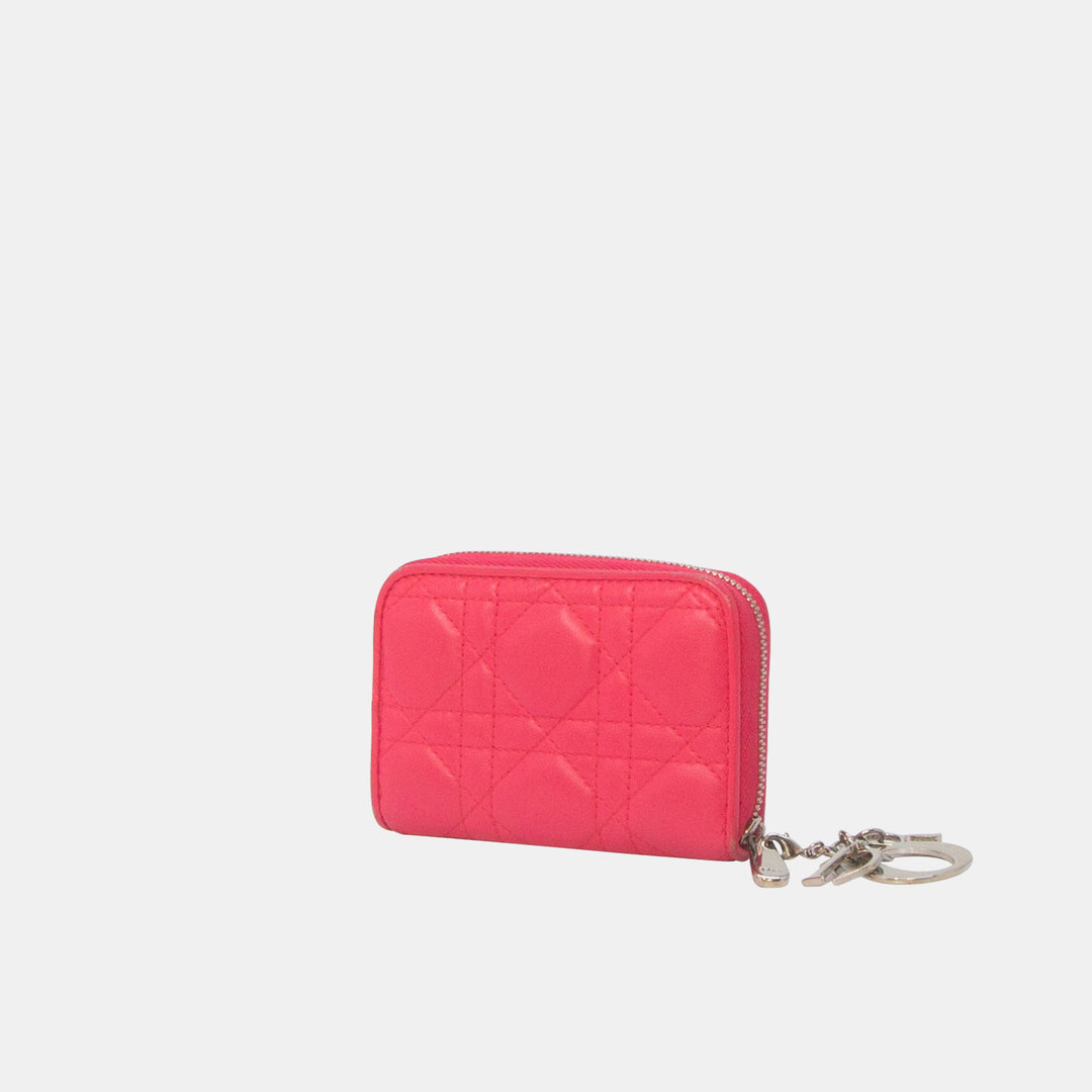 Dior Fuchsia Cannage Leather Compact Zip Around Wallet