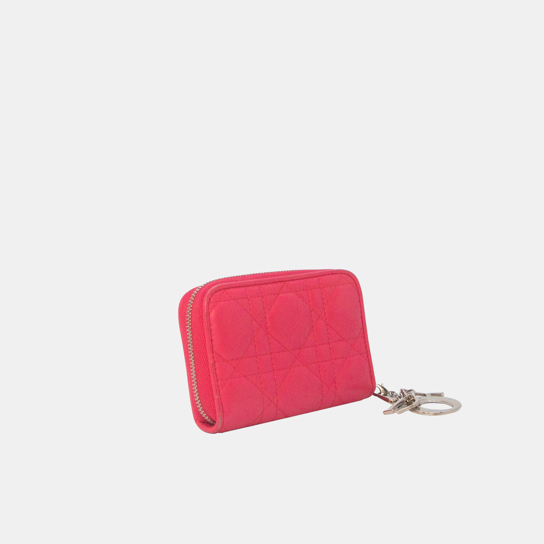 Dior Fuchsia Cannage Leather Compact Zip Around Wallet