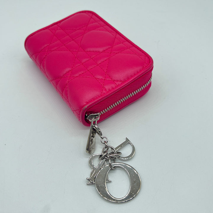 Dior Fuchsia Cannage Leather Compact Zip Around Wallet