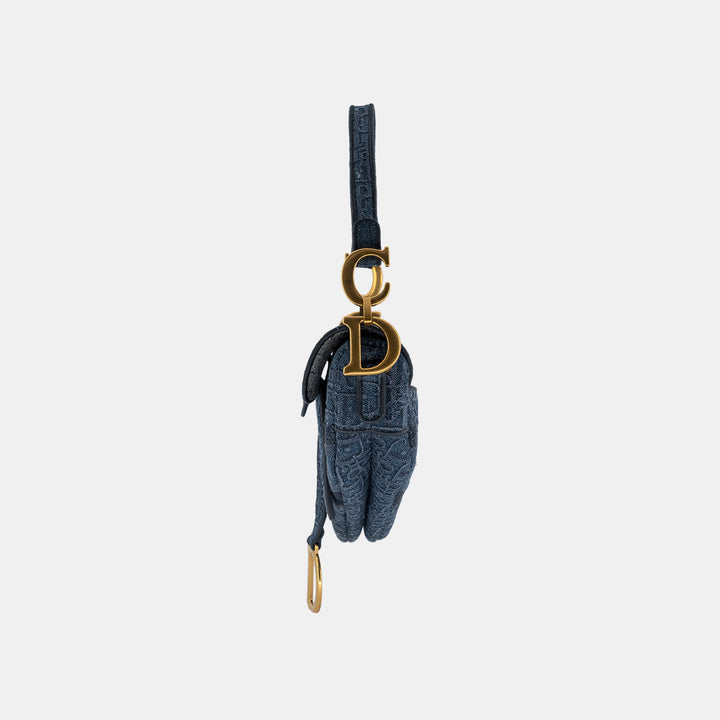 Dior Oblique Embroidered Denim Blue Saddle Bag