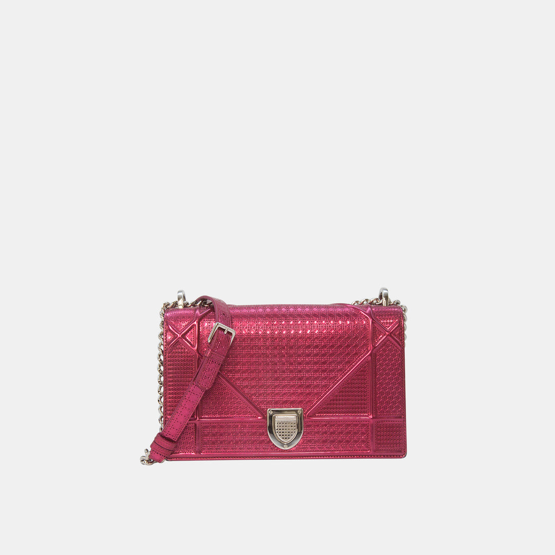 Dior Pink Metallic Perforated Leather Medium Diorama Bag