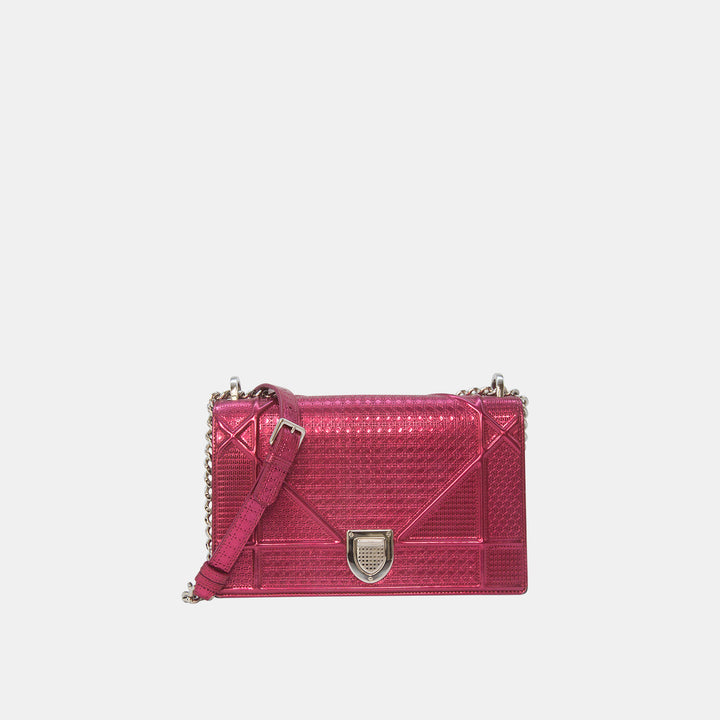 Dior Pink Metallic Perforated Leather Medium Diorama Bag