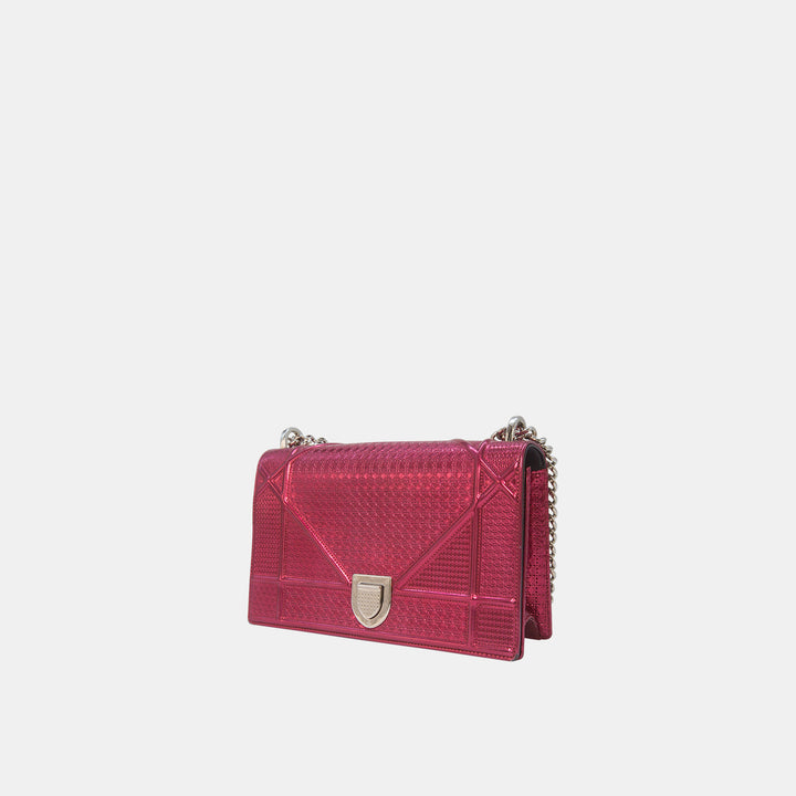 Dior Pink Metallic Perforated Leather Medium Diorama Bag