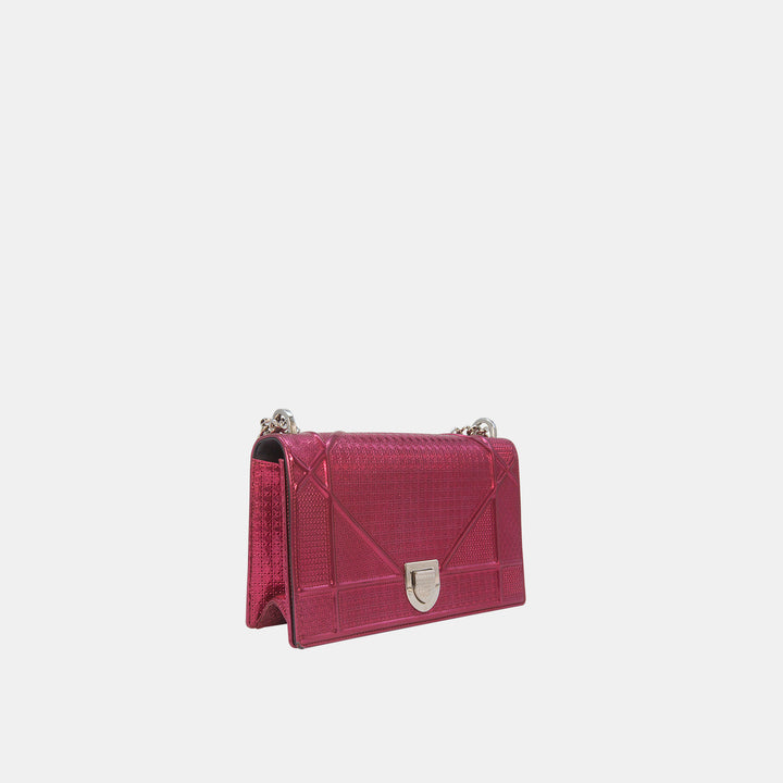 Dior Pink Metallic Perforated Leather Medium Diorama Bag
