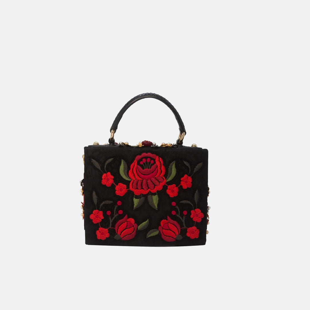 Dolce & Gabbana *Rare* Black Sacred Heart & Roses Embroidered Box Bag