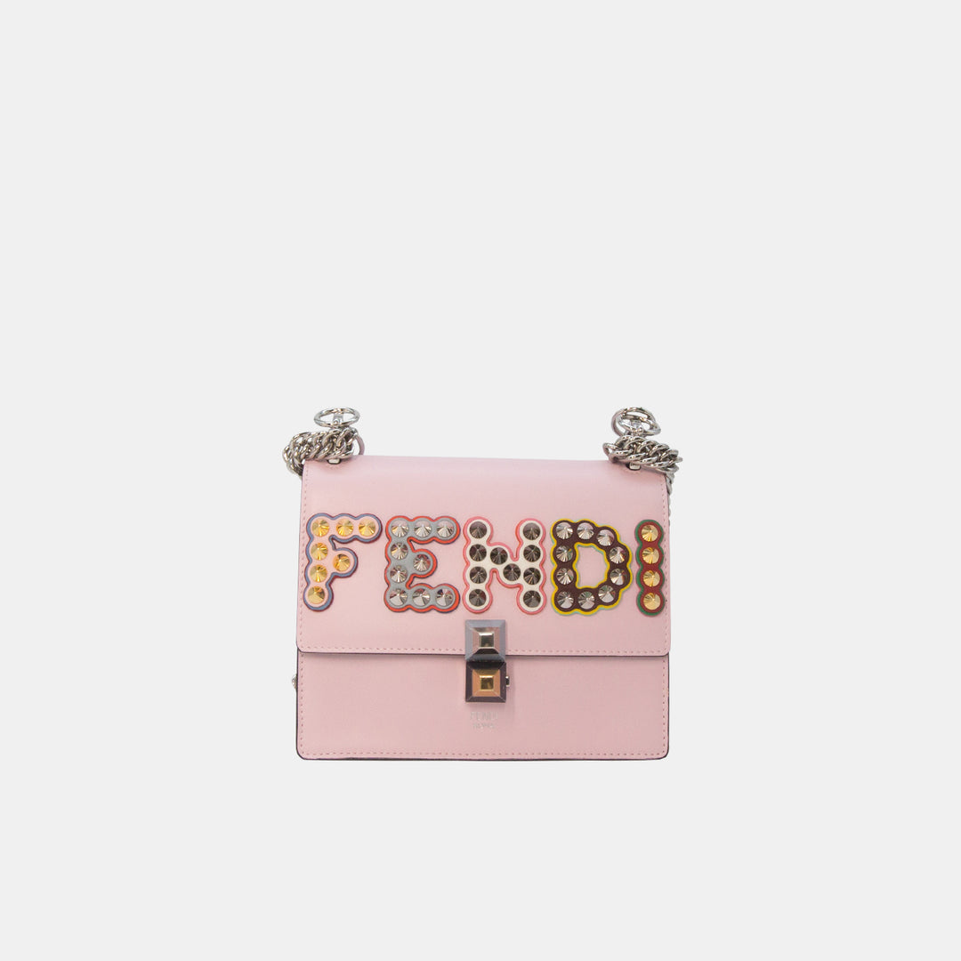 Fendi Leather Pink Multi Embellished Logo Kan I Bag