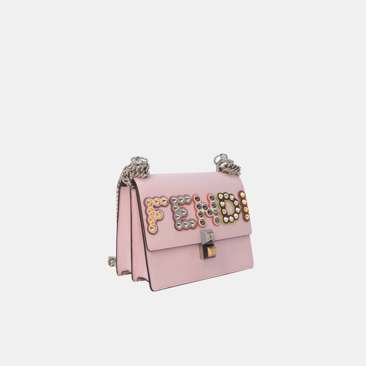 Fendi Leather Pink Multi Embellished Logo Kan I Bag