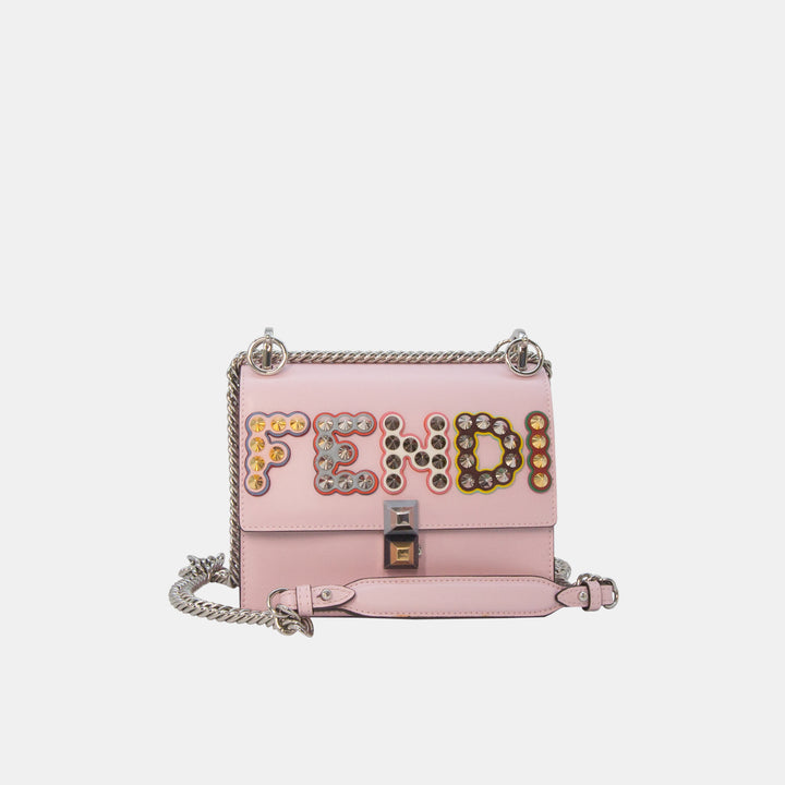 Fendi Leather Pink Multi Embellished Logo Kan I Bag