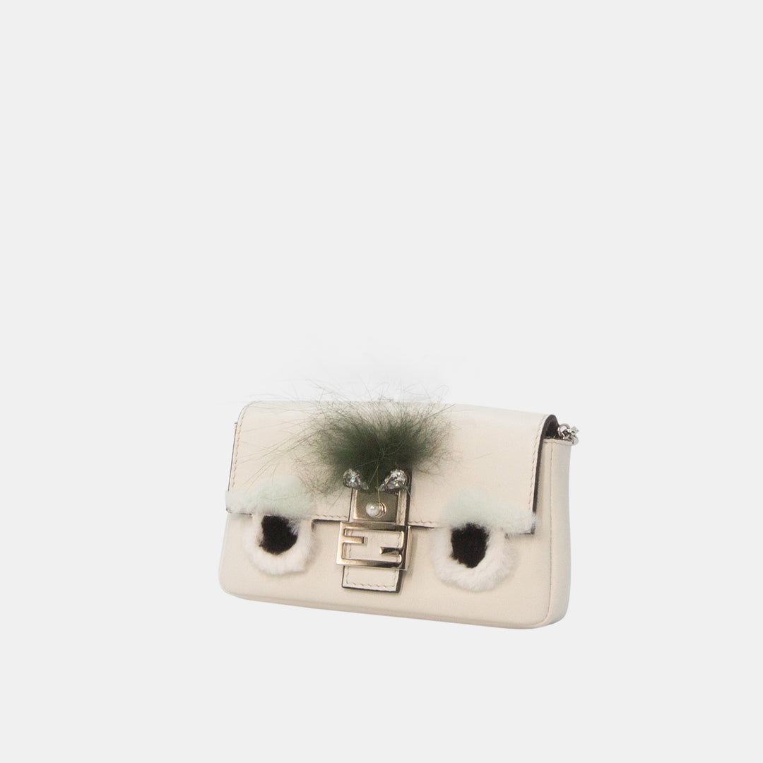 Fendi White Leather Micro Monster Baguette Bag