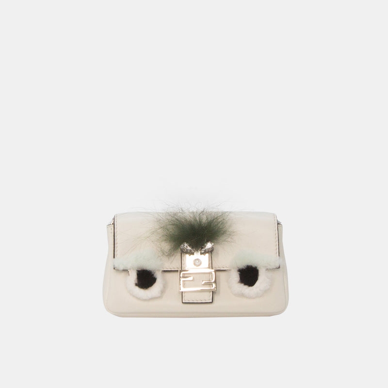 Fendi White Leather Micro Monster Baguette Bag