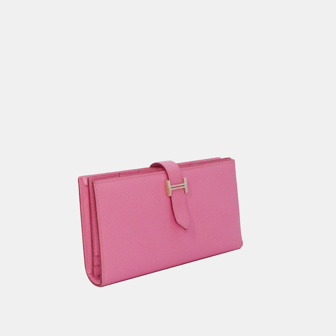 Hermès Bearn Pink Wallet Silver Hardware