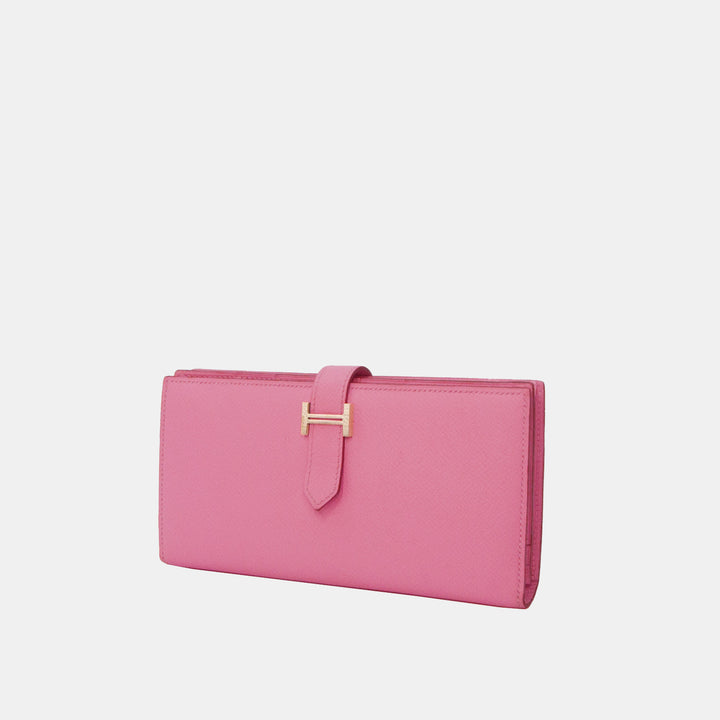 Hermès Bearn Pink Wallet Silver Hardware