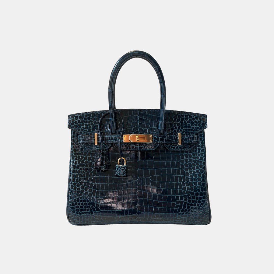 Front of the Hermès Vert Fonce Green Porosus Crocodile Leather Birkin 30.