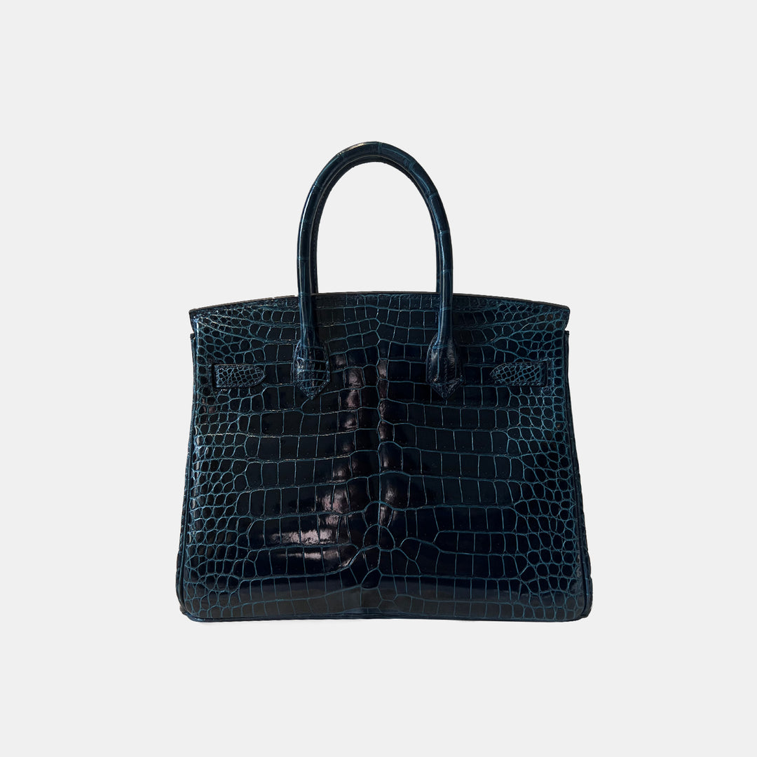 Back of the Hermès Vert Fonce Green Porosus Crocodile Leather Birkin 30.