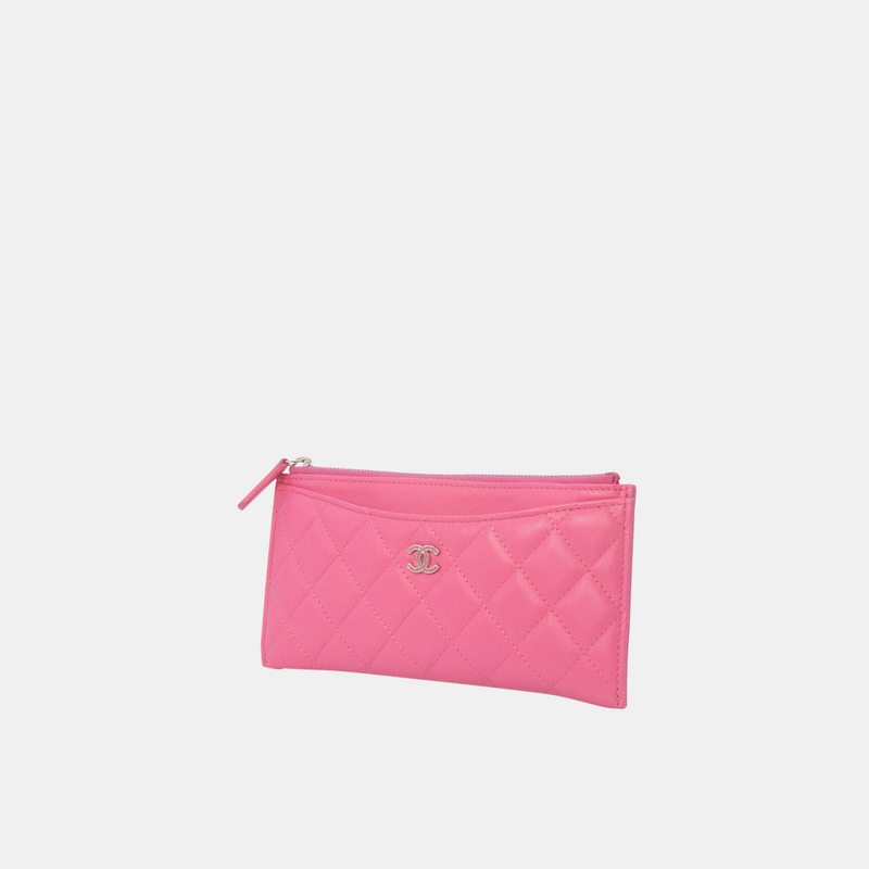 Chanel CC logo Pink Classic Zip Long Pouch Quilted Lambskin
