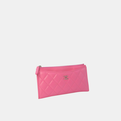 Chanel CC logo Pink Classic Zip Long Pouch Quilted Lambskin