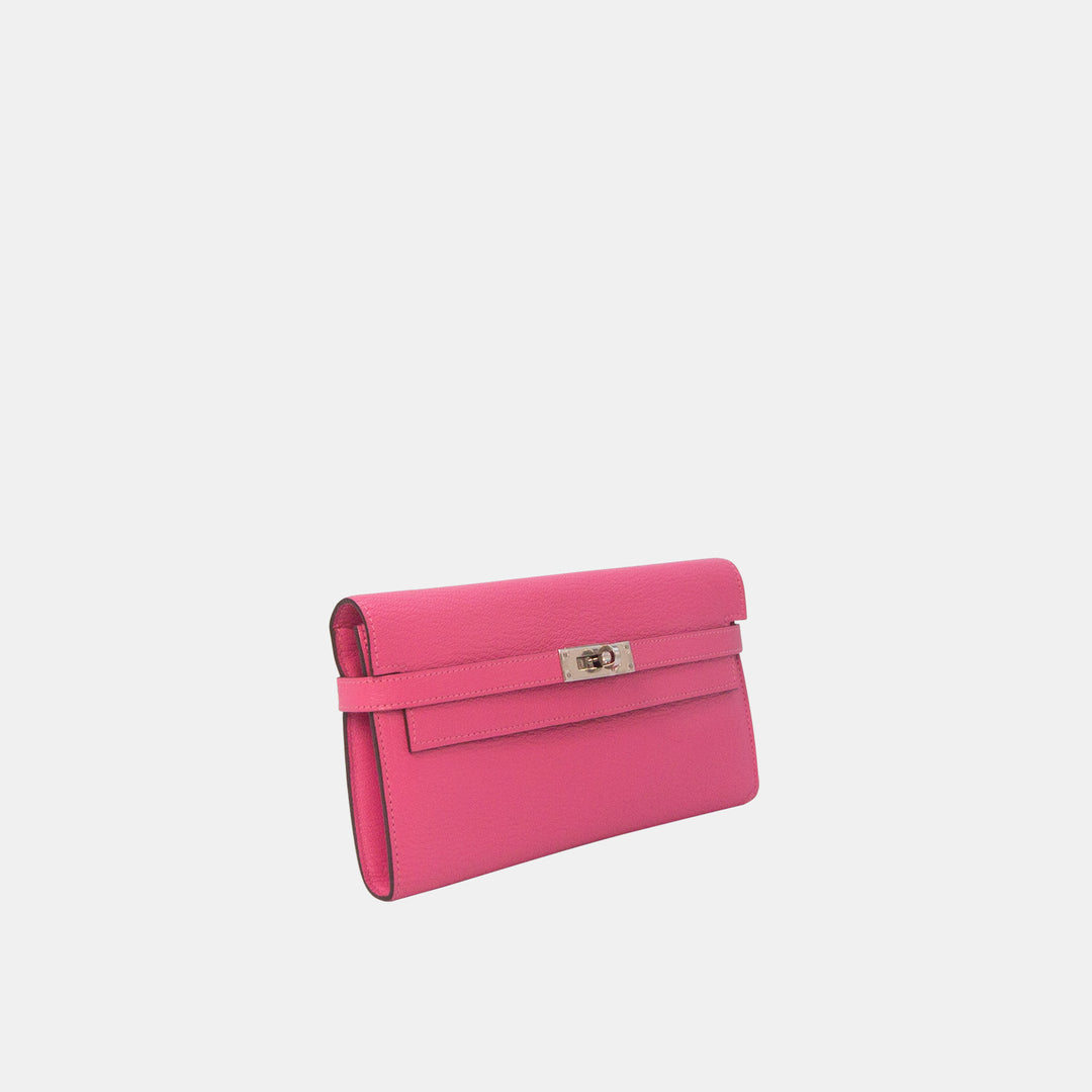 Hermés Pink Epsom Leather Kelly Wallet Silver Hardware PHW