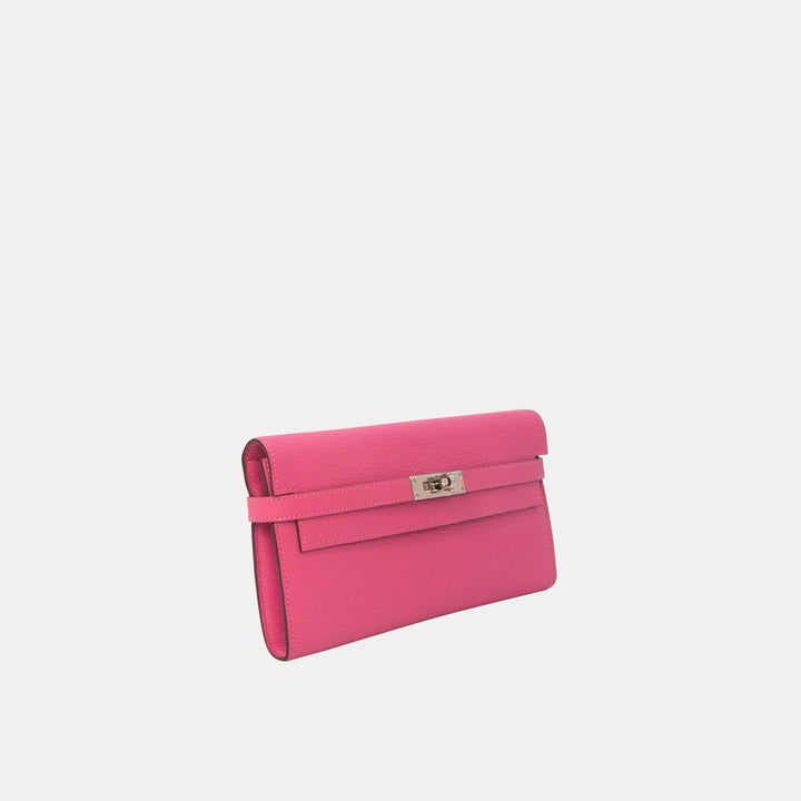Hermés Pink Epsom Leather Kelly Wallet Silver Hardware PHW
