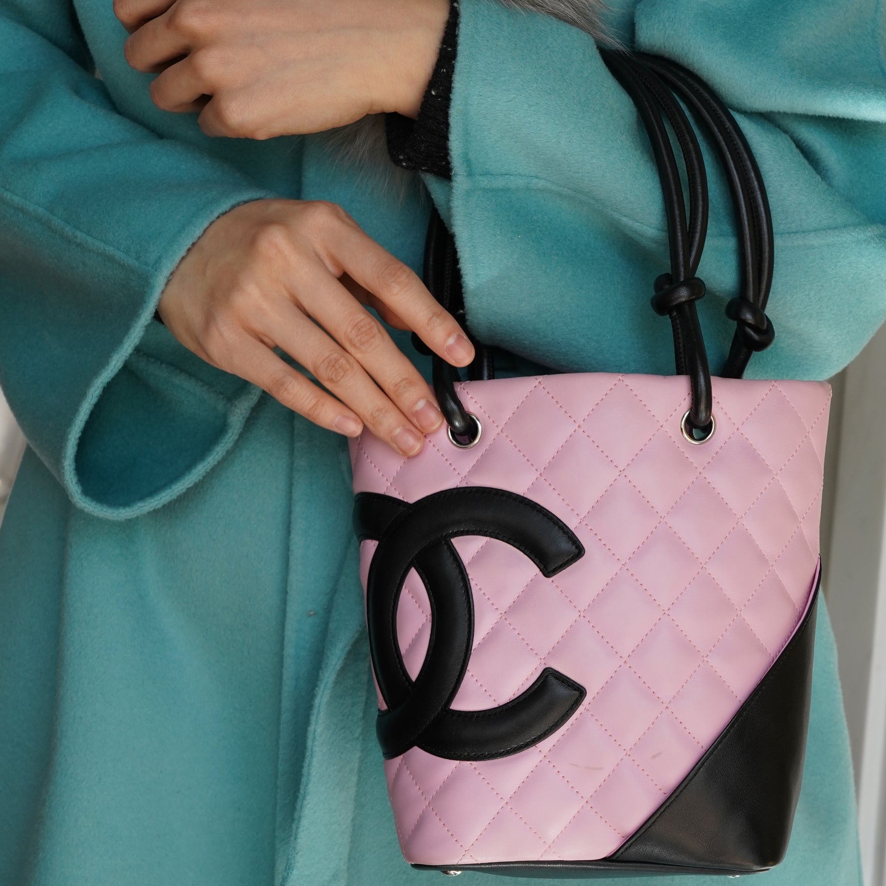 Vintage Chanel Cambon Ligne Tote Bag In Pink And Black CC Logo