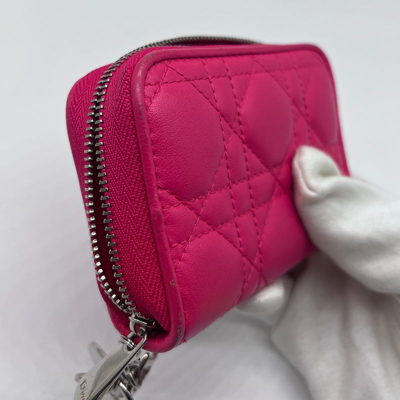 Dior Fuchsia Cannage Leather Compact Zip Around Wallet