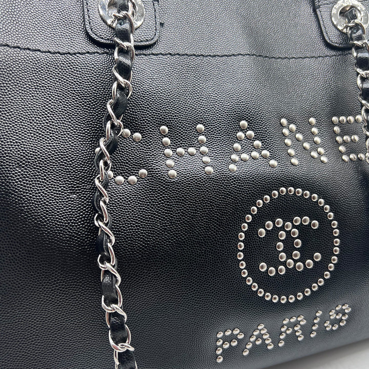 Chanel Deauville Studded Logo Shopping Bag